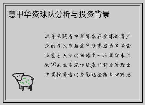 意甲华资球队分析与投资背景